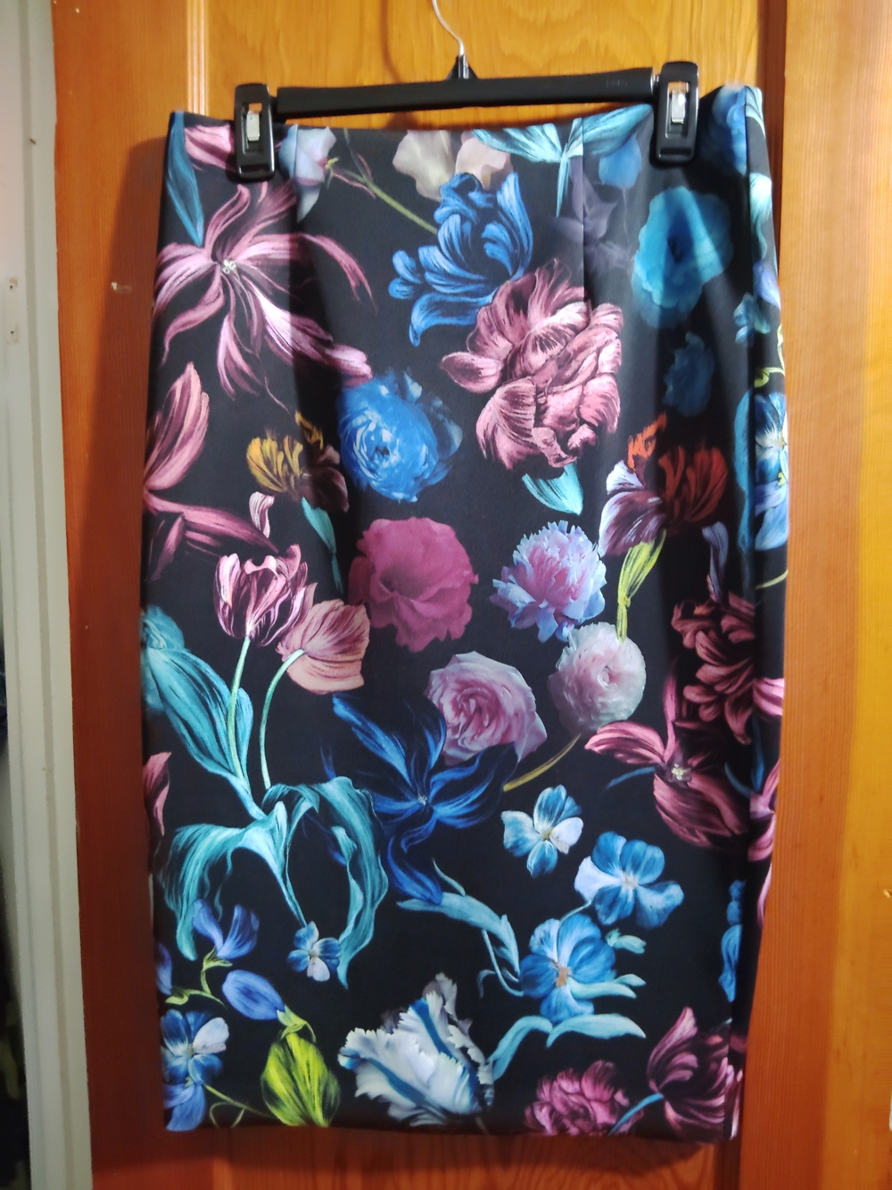 Ted Baker Black Floral Pencil Skirt with Blue & Pink Blooms